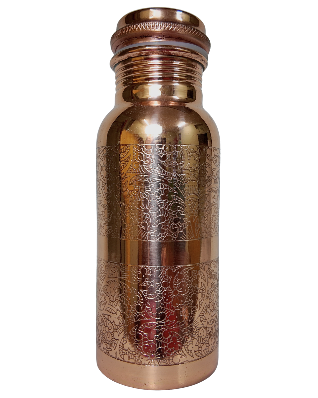 Botella de Cobre con Diseño Floral - Purificación del Agua y Energía Vital