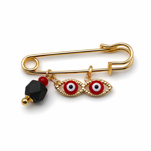 Imperdible de Azabache y Ojos de Santa Lucía - Protección Contra el Mal de Ojo