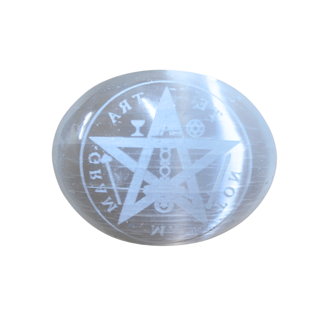 Jabon de Selenita Grabado Om en Flor de Loto