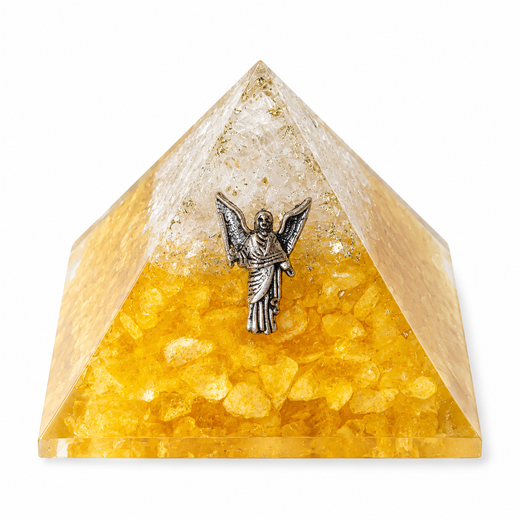 Pirámide de Orgonita con Citrino, Cuarzo Transparente y Arcángel Uriel