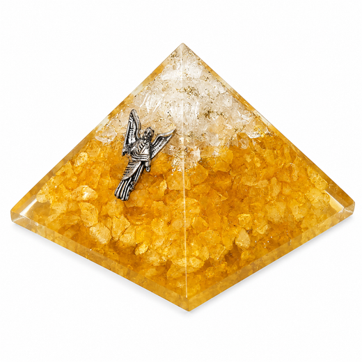 Pirámide de Orgonita con Citrino, Cuarzo Transparente y Arcángel Uriel