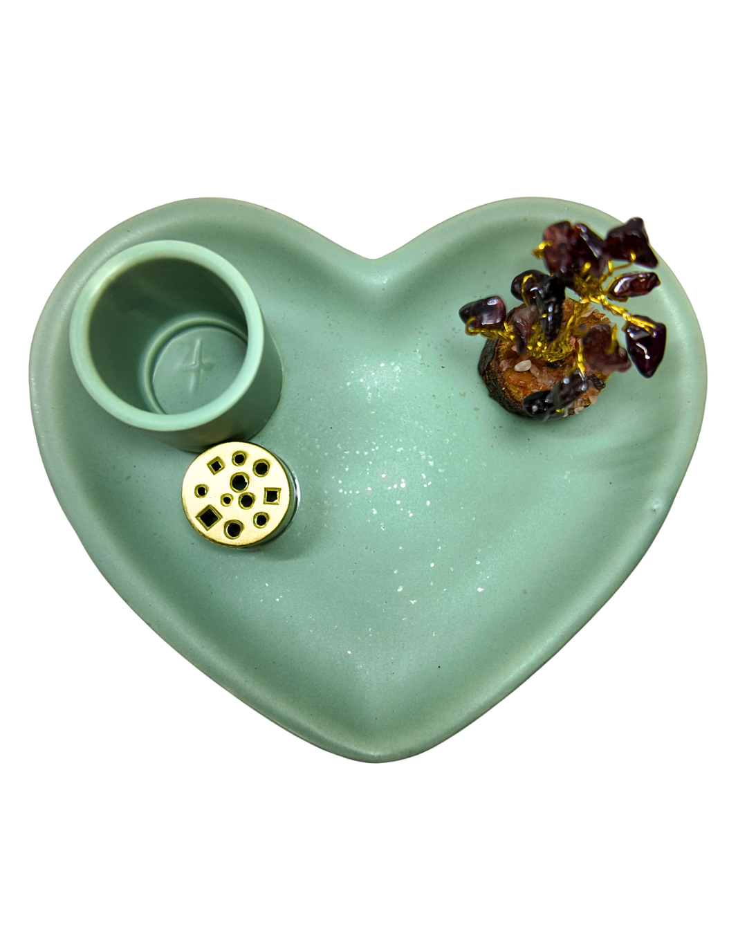 Quemador de Palo Santo con Árbol de Minerales Rosa