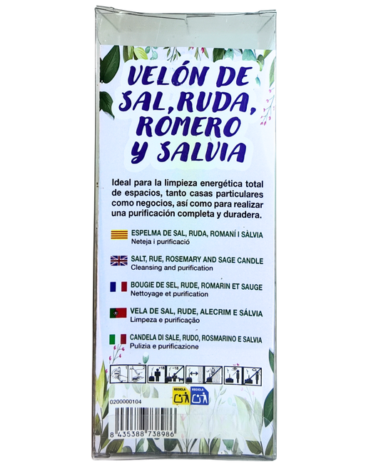 Velón de Sal, Ruda, Romero y Salvia - Purificación Total y Limpieza Energética