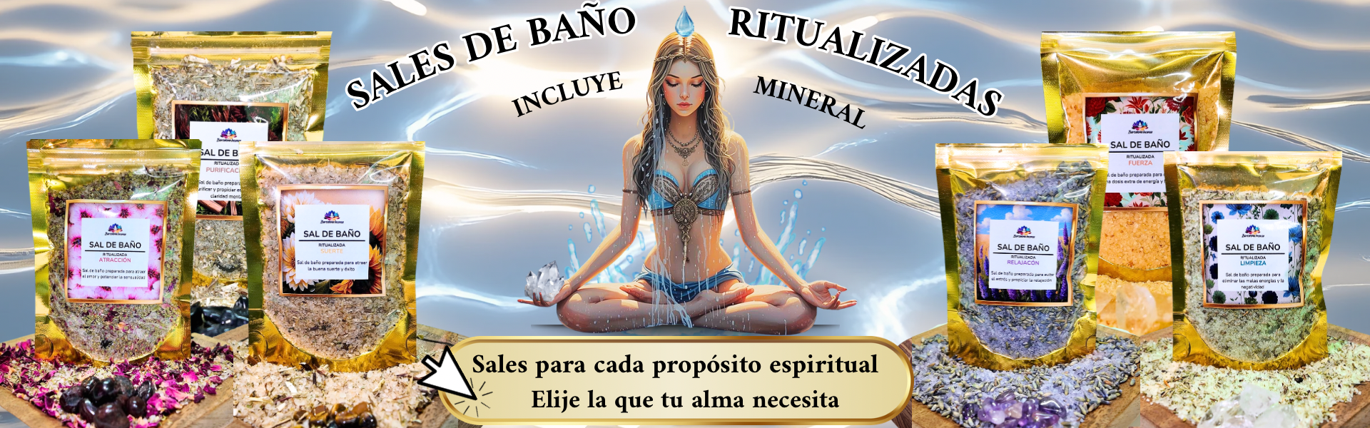 Sales de baño espirituales con hierbas y minerales para limpieza energética y bienestar